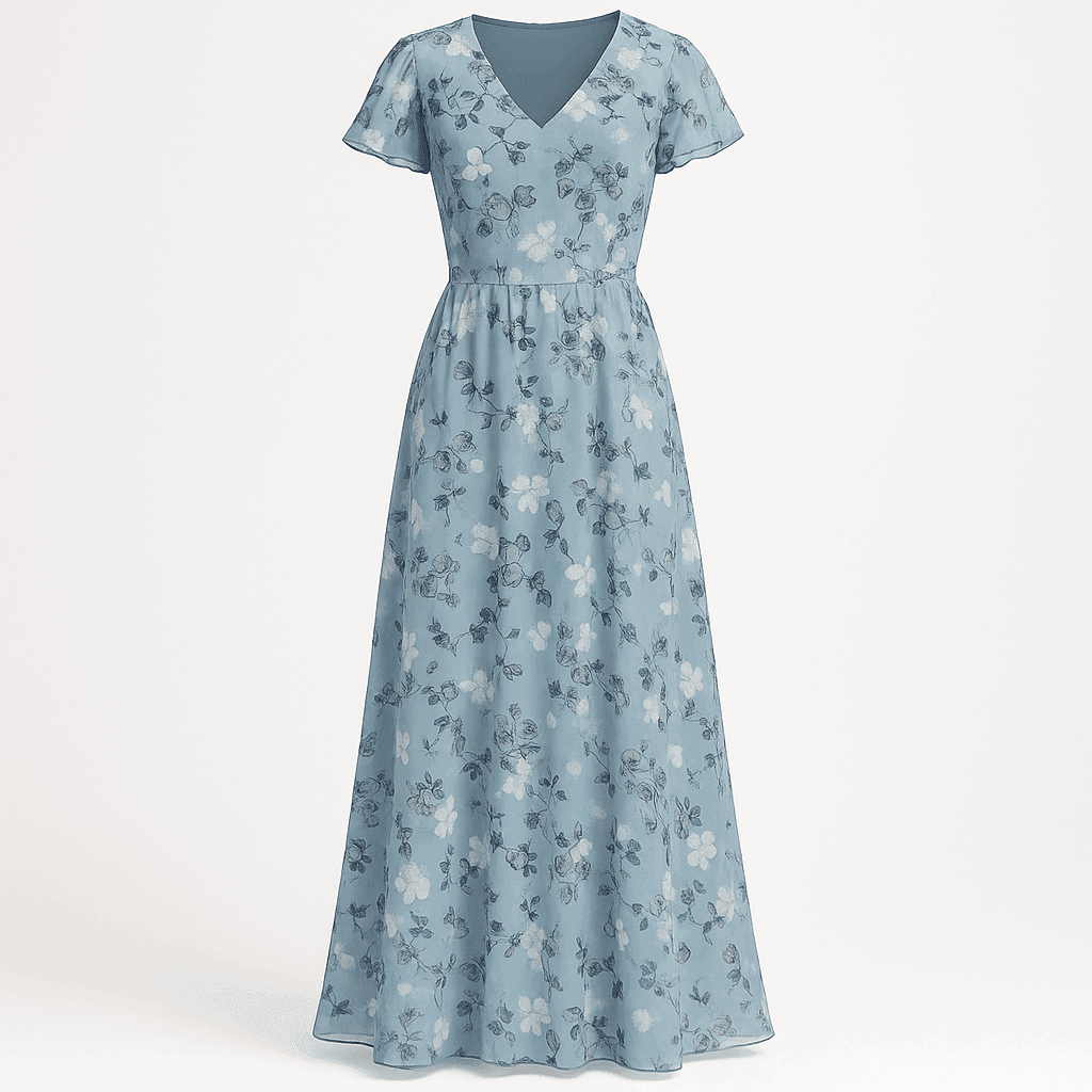 Robe longue à manches papillon et imprimé floral - Floral - Cheneris