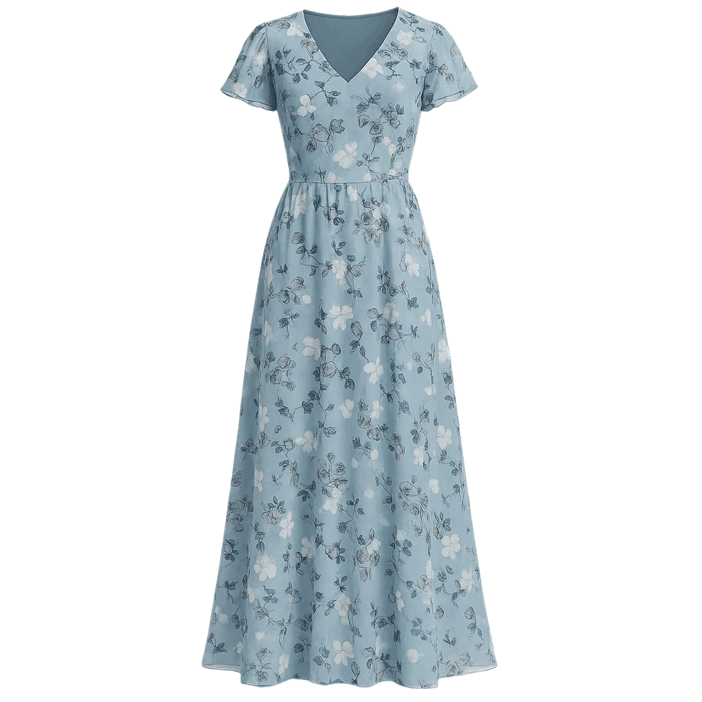 Robe longue à manches papillon et imprimé floral - Floral - Cheneris