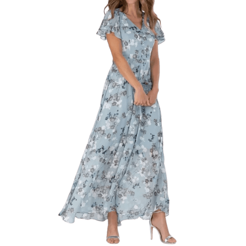 Robe longue à manches papillon et imprimé floral - Floral - Cheneris