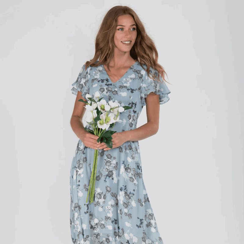 Robe longue à manches papillon et imprimé floral - Floral - Cheneris