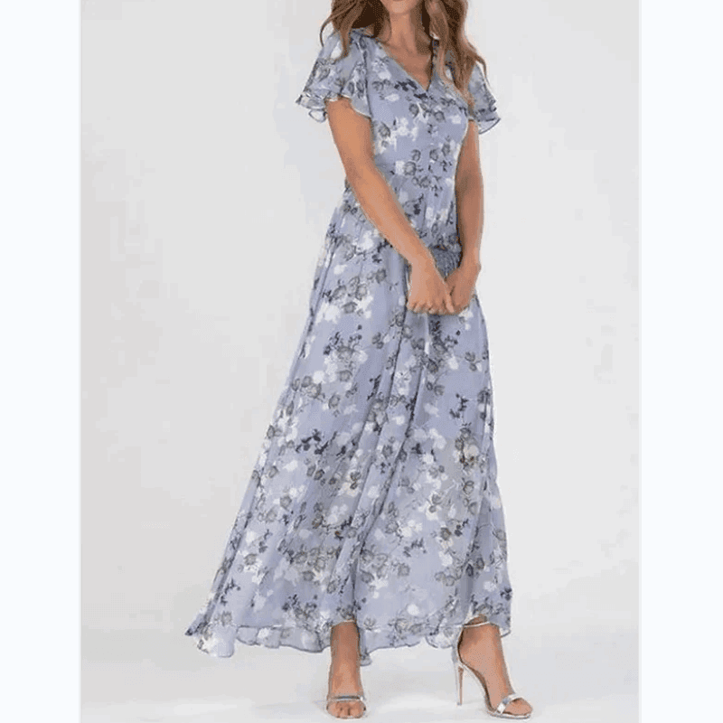 Robe longue à manches papillon et imprimé floral - Floral - Cheneris