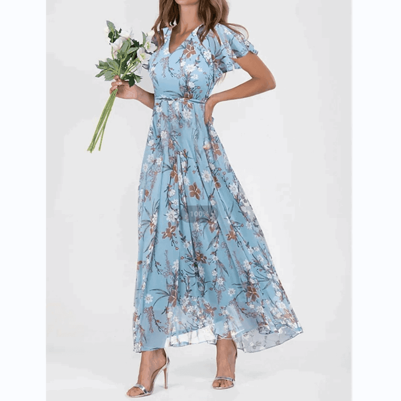 Robe longue à manches papillon et imprimé floral - Floral - Cheneris