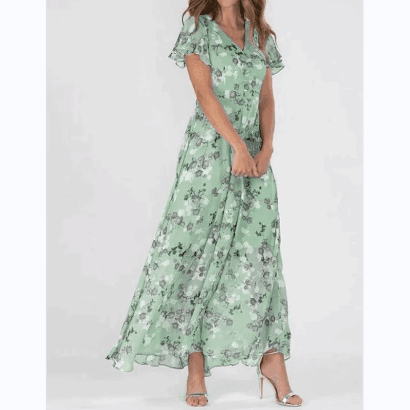 Robe longue à manches papillon et imprimé floral - Floral - Cheneris