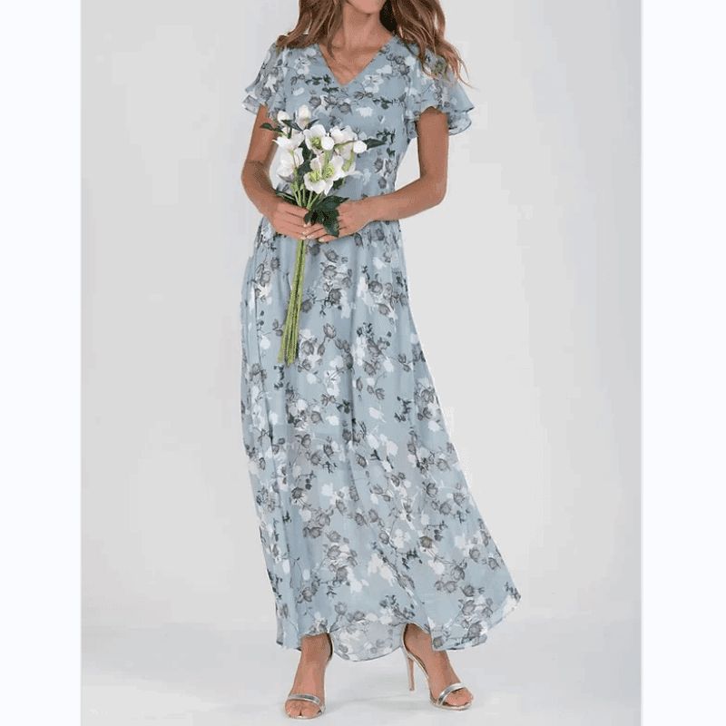 Robe longue à manches papillon et imprimé floral - Floral - Cheneris