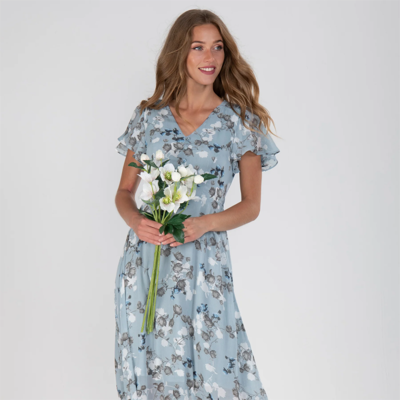Robe longue à manches papillon et imprimé floral - Floral