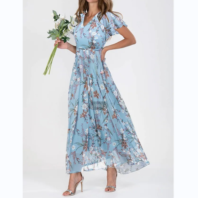 Robe longue à manches papillon et imprimé floral - Floral
