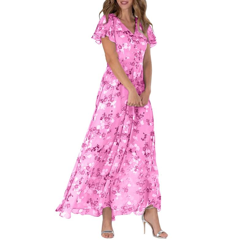 Robe longue à manches papillon et imprimé floral - Floral