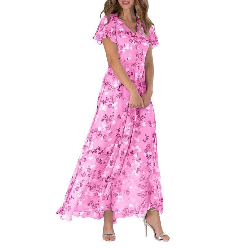 Robe longue à manches papillon et imprimé floral - Floral - Cheneris